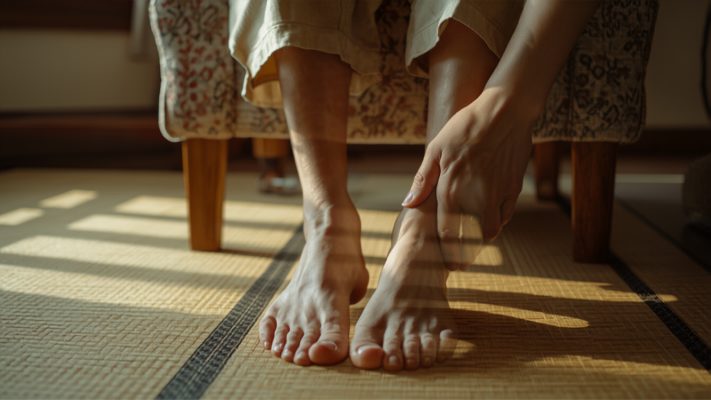 足元の様子を見ているところ