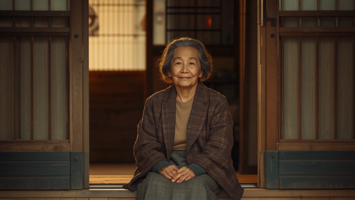 玄関先で、訪問を待っているところ